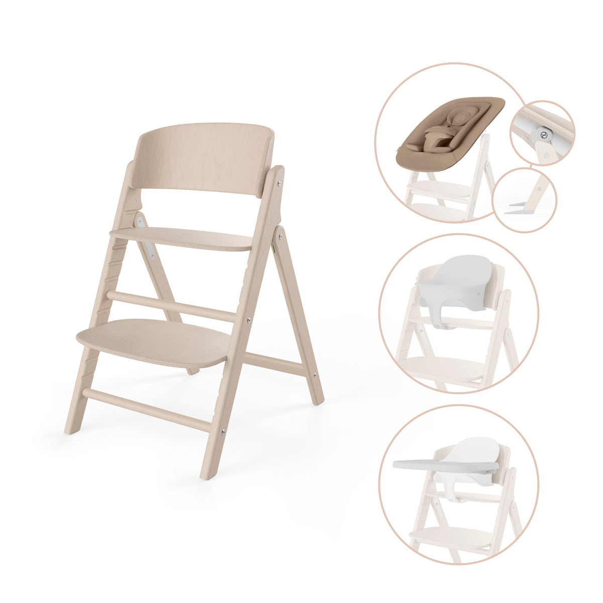 Chaise Haute évolutive CYBEX 4-en-1 - De 0 à 99 Ans, Avec Transat Gold, Baby Set, Plateau, Hêtre/coton, Réglable - 13