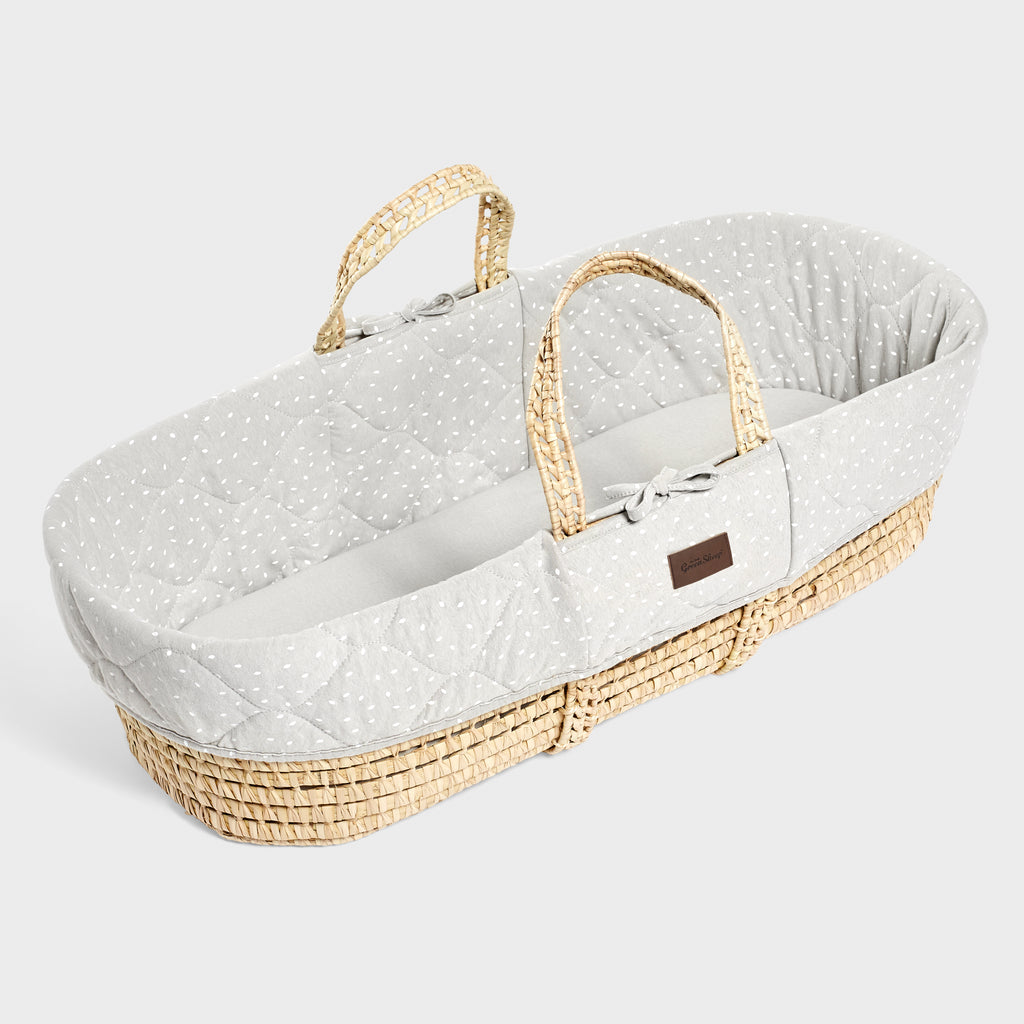 The Little Green Sheep Quilted Moses Basket & Mattress - Dove Rice