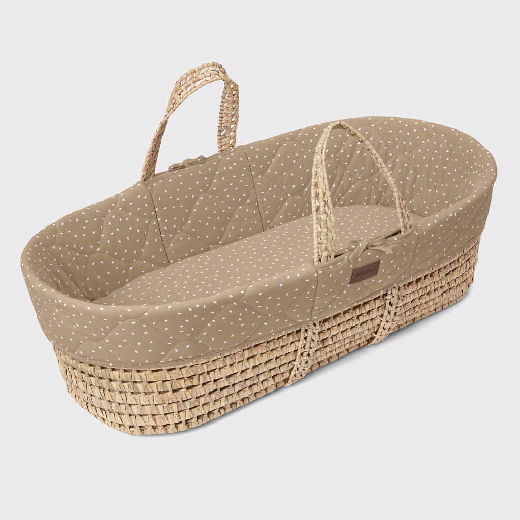 The Little Green Sheep Quilted Moses Basket & Mattress - Truffle Rice