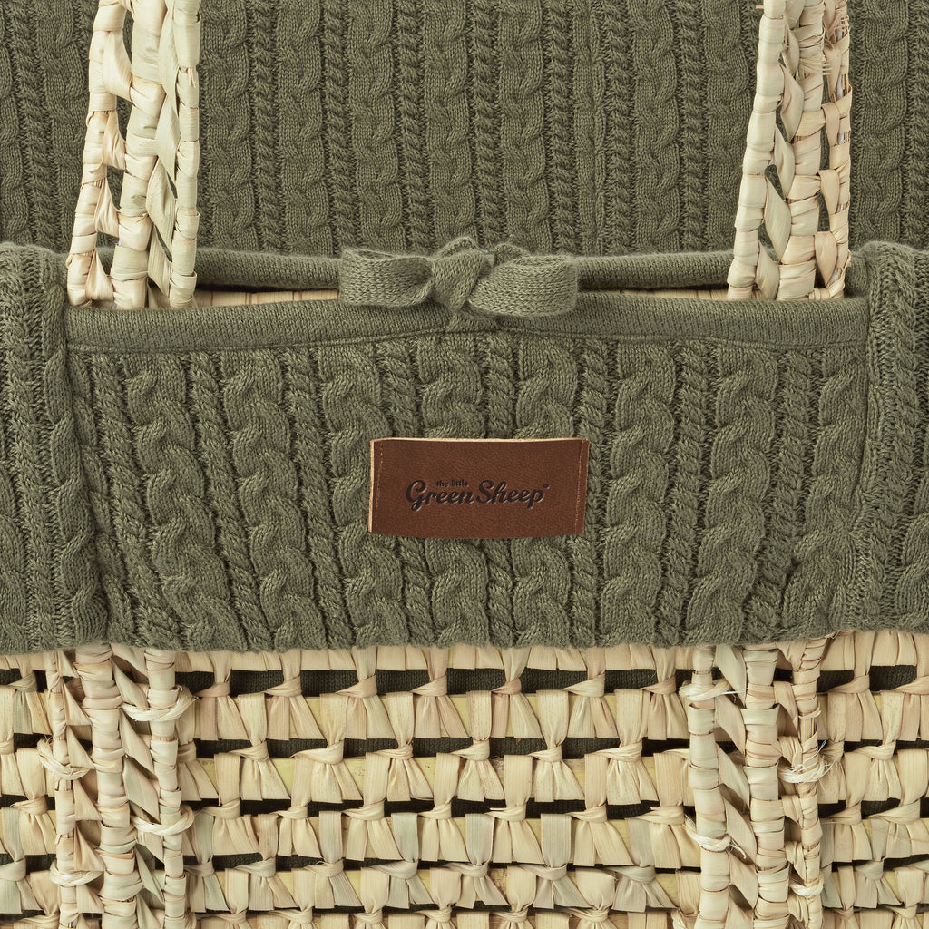 The Little Green Sheep Knitted Moses Basket & Mattress - Juniper