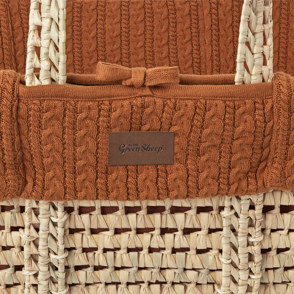 The Little Green Sheep Knitted Moses Basket & Mattress - Terracotta