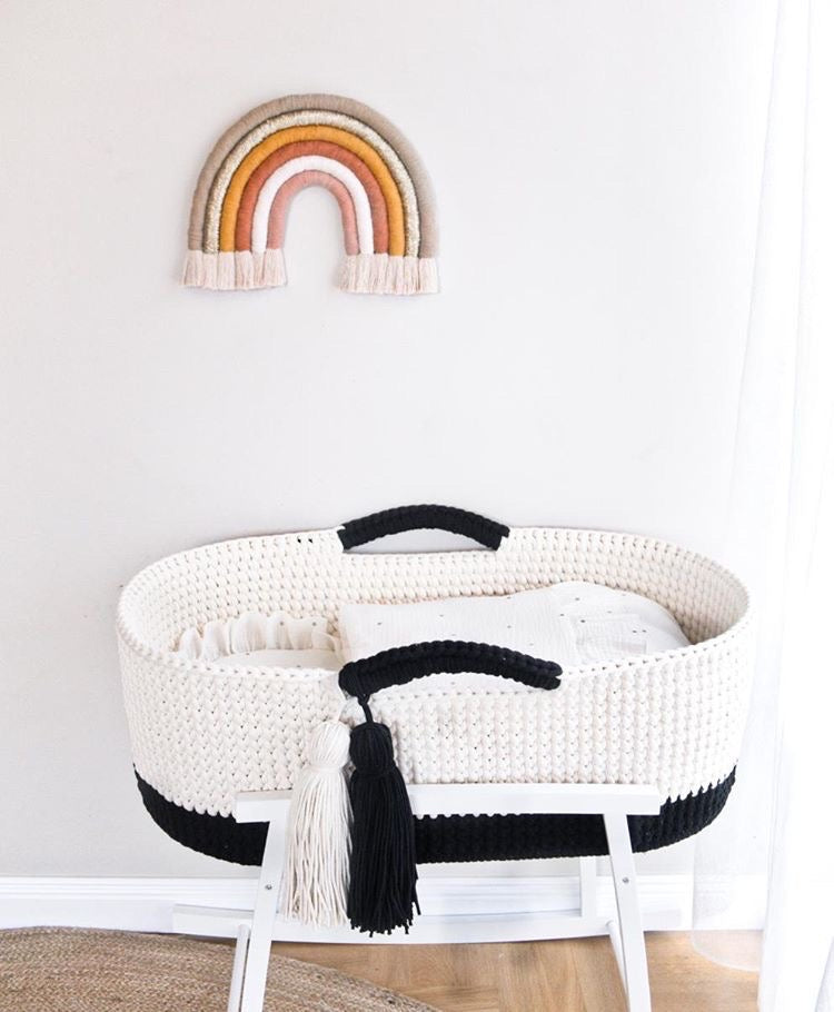 Crochet Moses Basket Two-tone - Black/Cream