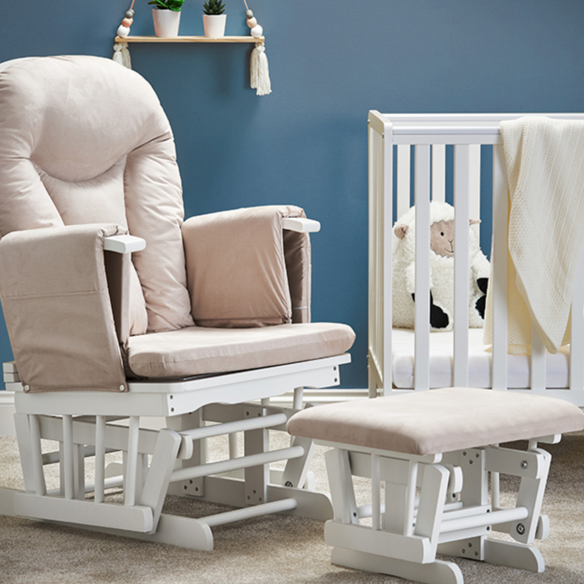 Obaby Reclining Glider Chair Stool White Sand