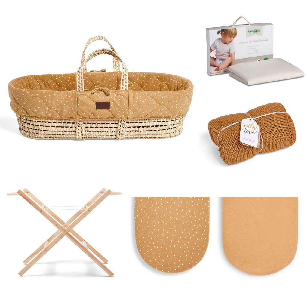 The Little Green Sheep Natural Moses Basket 6 Piece Bundle - Honey Rice