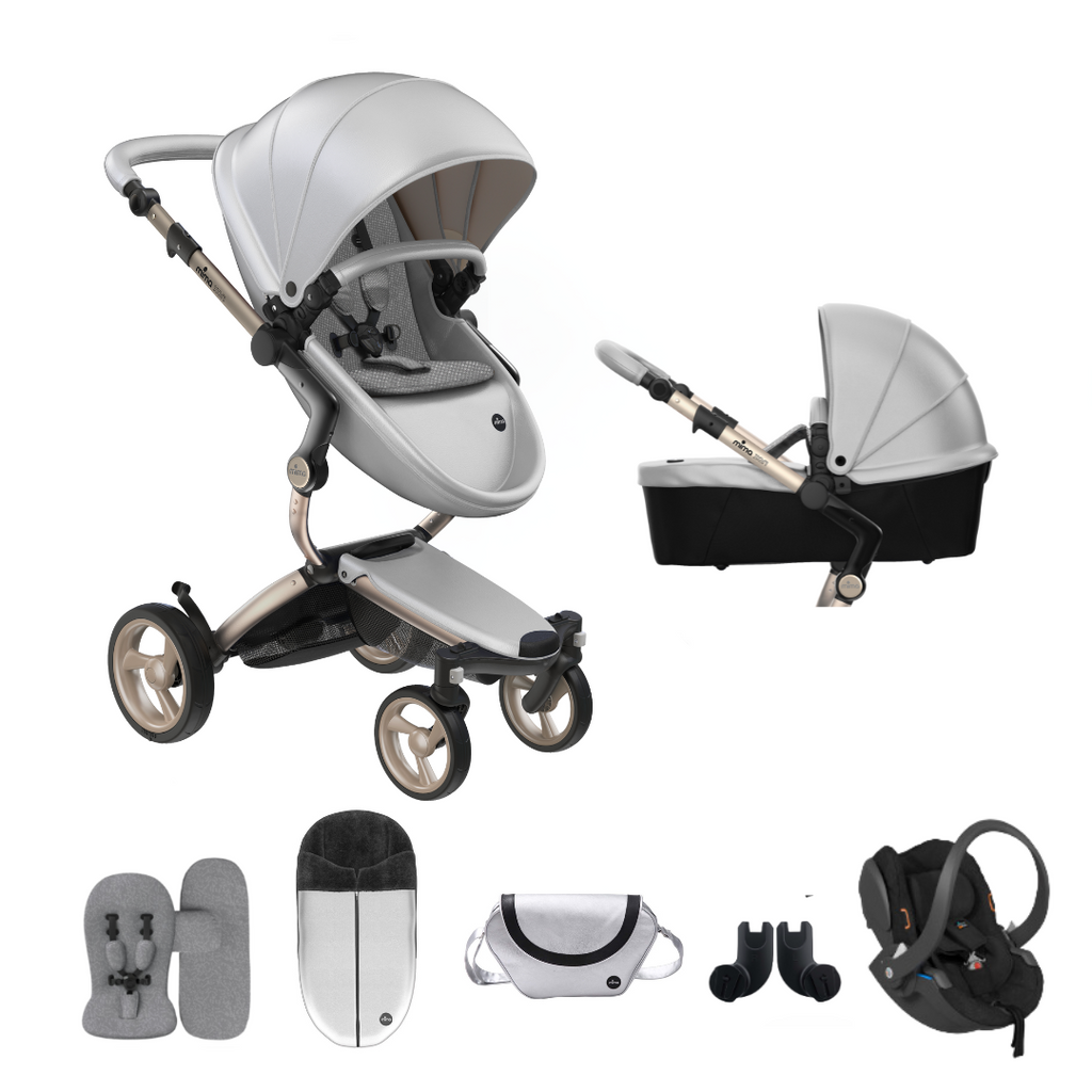 Mima Xari Pushchair & Car Seat Bundle | Argento on Champagne