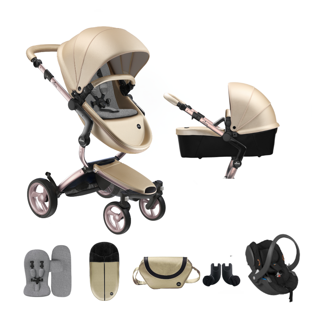 Mima Xari Pushchair & Car Seat Bundle | Champagne on Rose Gold