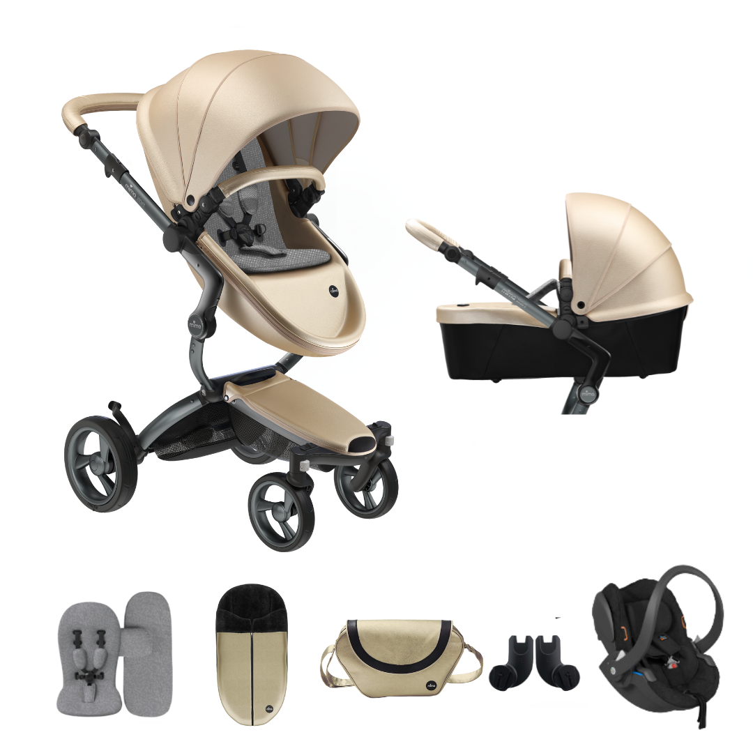 Mima Xari Pushchair Car Seat Bundle Champagne on Graphite