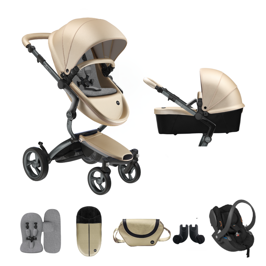 Mima Xari Pushchair & Car Seat Bundle | Champagne on Graphite