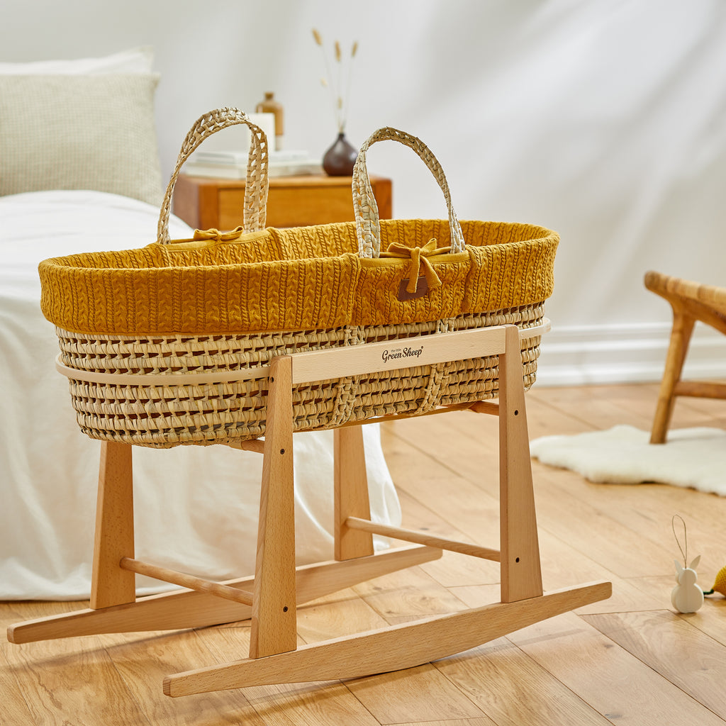 The Little Green Sheep Knitted Moses Basket & Stand - Honey