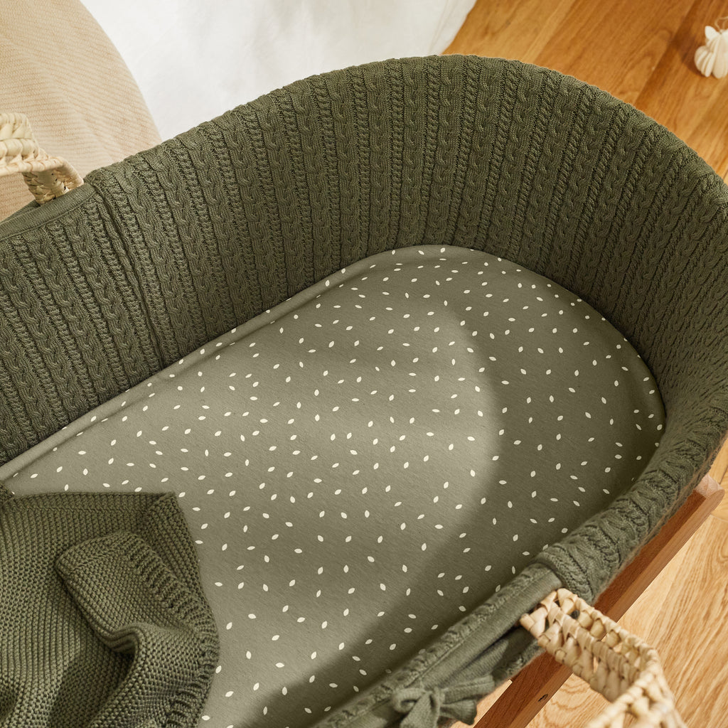The Little Green Sheep Organic Moses Basket Fitted Sheet - Juniper Rice
