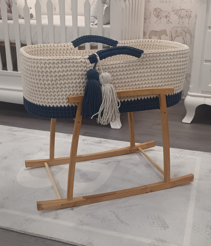 Crochet Moses Basket - Two Tone Cream / Jeans