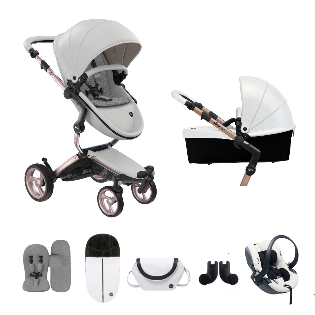 Mima Xari Pushchair & Car Seat Bundle | White on Rose Gold