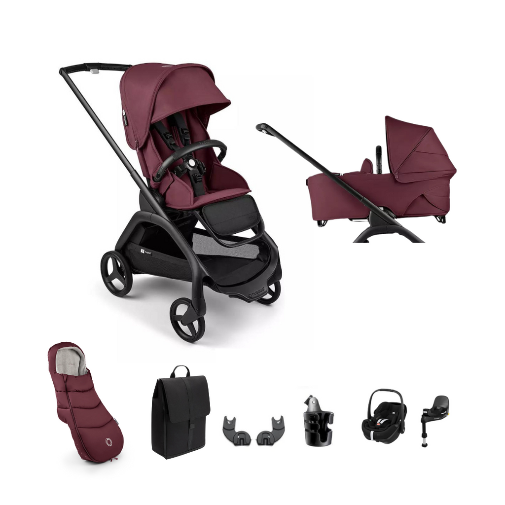 Bugaboo Dragonfly + Pebble 360 Pro2 Ultimate Travel System Bundle - Dark Cherry