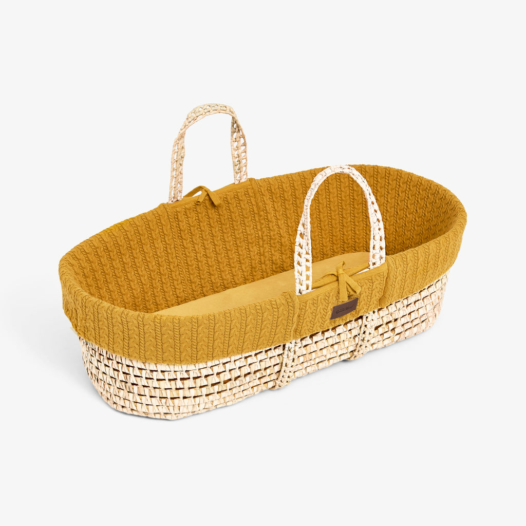 The Little Green Sheep Knitted Moses Basket & Stand - Honey