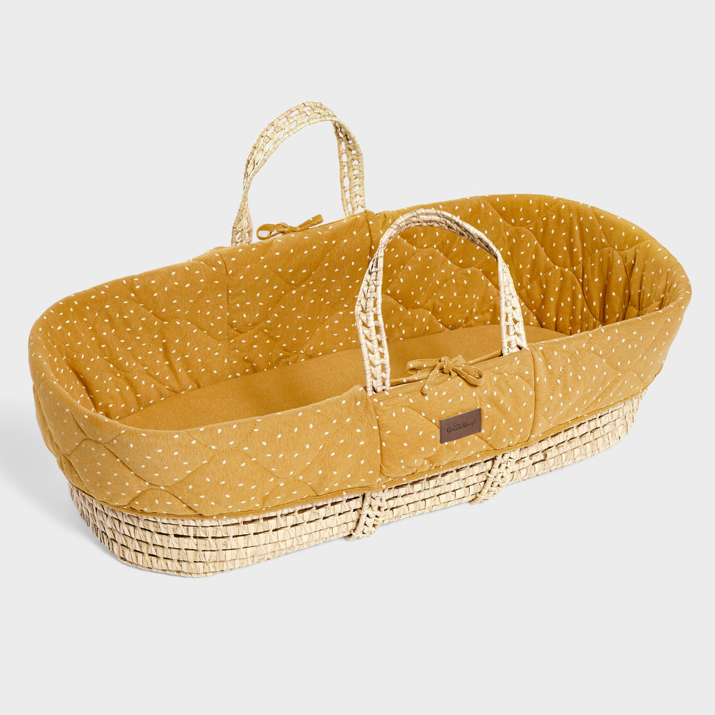 The Little Green Sheep Quilted Moses Basket & Mattress - Honey Rice