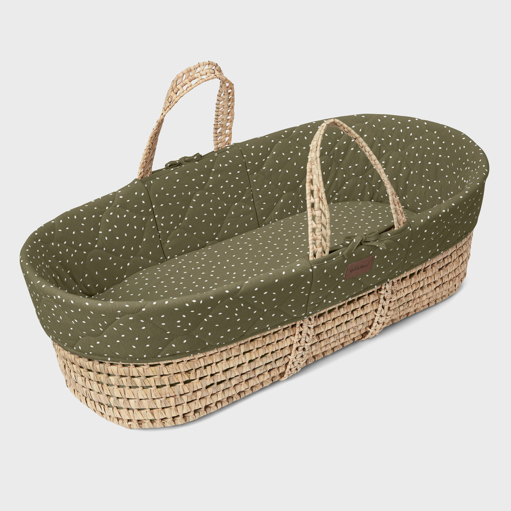 The Little Green Sheep Quilted Moses Basket & Stand - Juniper Rice