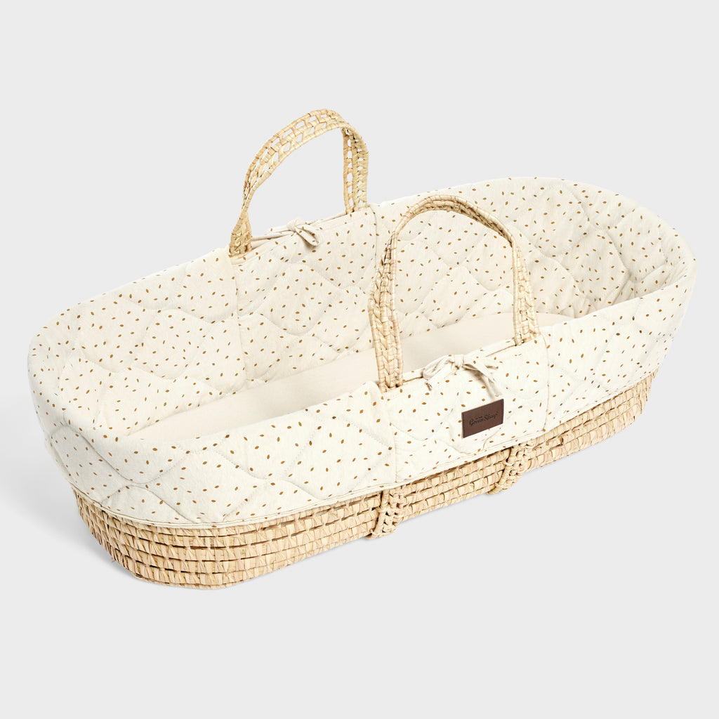 The Little Green Sheep Quilted Moses Basket & Stand - Linen Rice