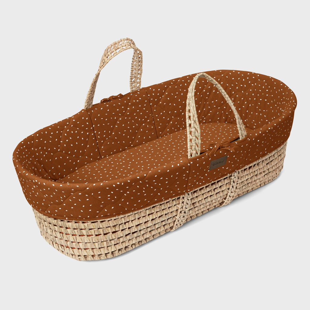 The Little Green Sheep Quilted Moses Basket & Stand - Terracotta Rice