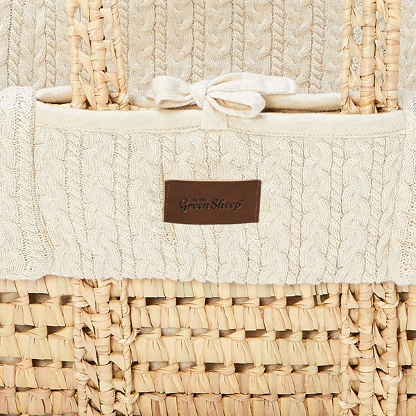 The Little Green Sheep Knitted Moses Basket & Walnut Foldable Stand | Linen