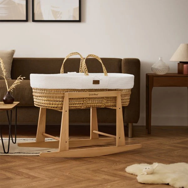 The Little Green Sheep Knitted Moses Basket & Stand - White