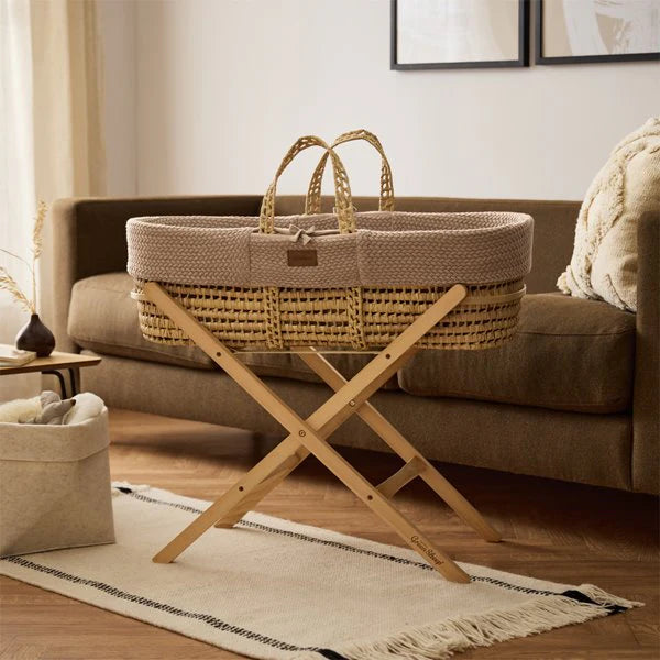 The Little Green Sheep Knitted Moses Basket & Stand - Truffle