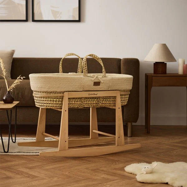 The Little Green Sheep Knitted Moses Basket & Stand - Linen