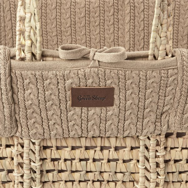 The Little Green Sheep Knitted Moses Basket & Walnut Rocking Stand | Truffle