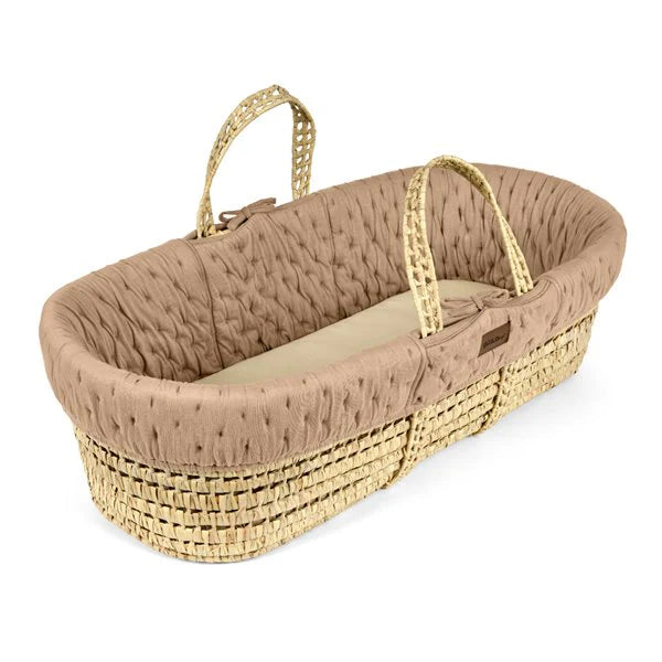 The Little Green Sheep Organic Dimple Quilted Moses Basket & Walnut Rocking Stand | Truffle