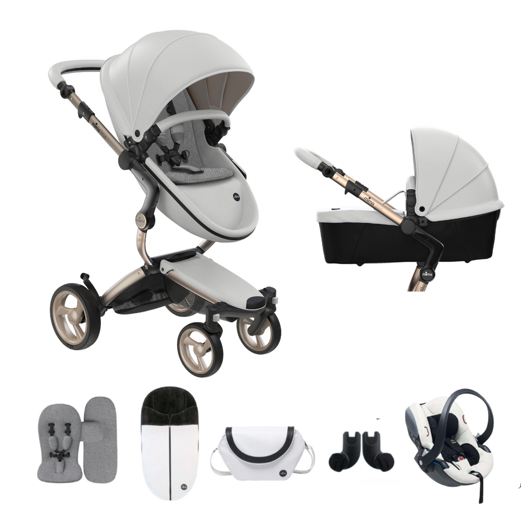 Mima Xari Pushchair & Car Seat Bundle | White on Champagne