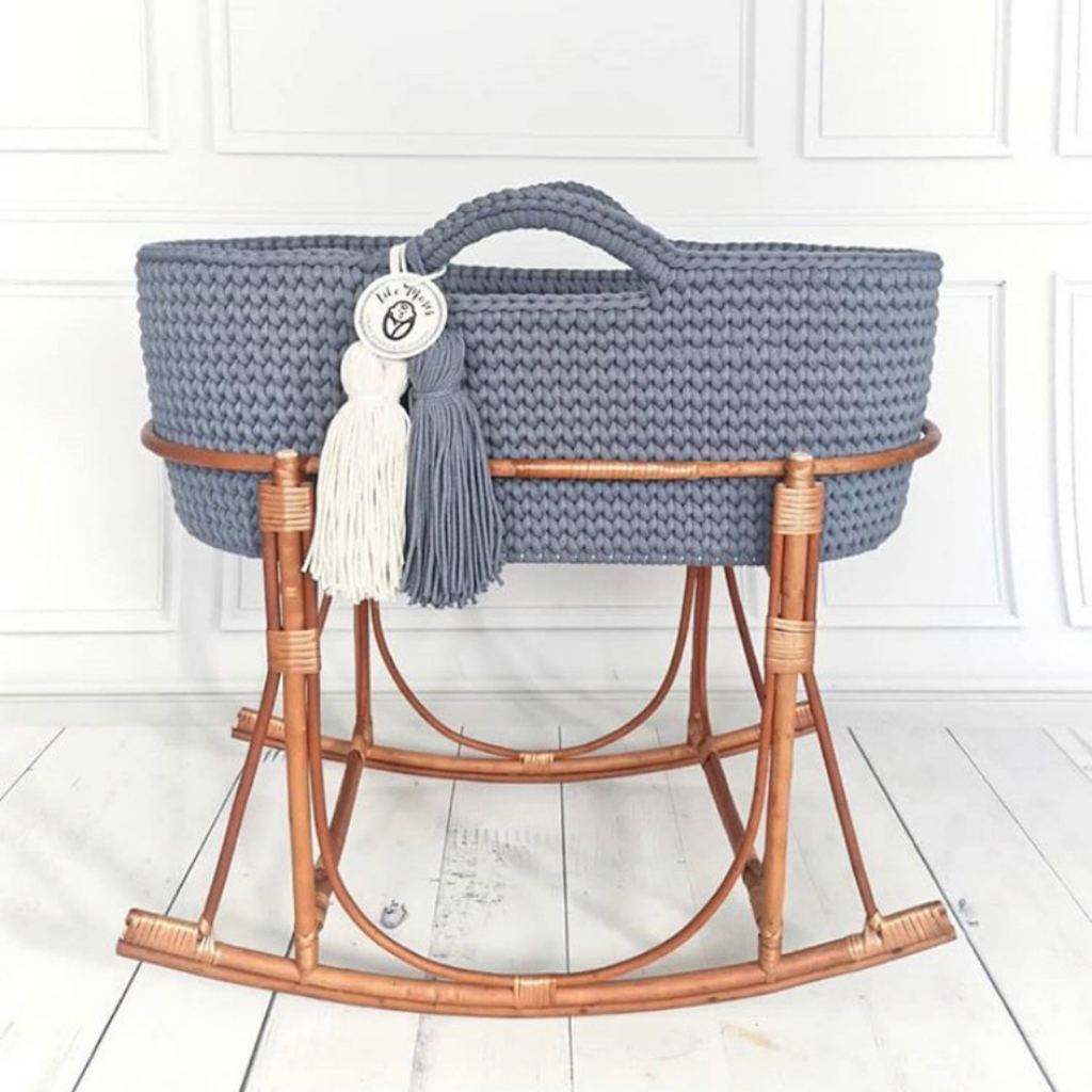 Crochet Moses Basket & Stand | Steel Grey