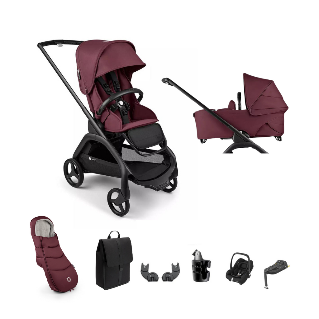 Bugaboo Dragonfly + Cabriofix Ultimate Travel System Bundle - Dark Cherry