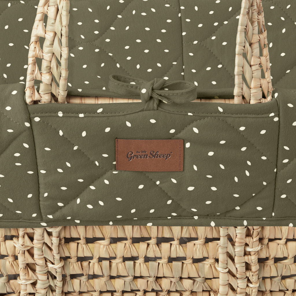 The Little Green Sheep Quilted Moses Basket & Stand - Juniper Rice
