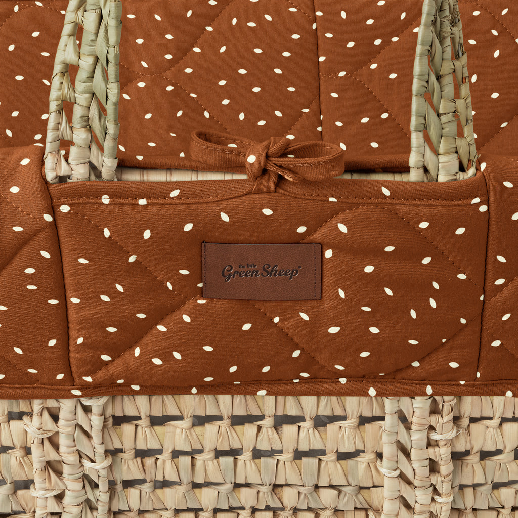 The Little Green Sheep Quilted Moses Basket & Mattress - Terracotta Rice