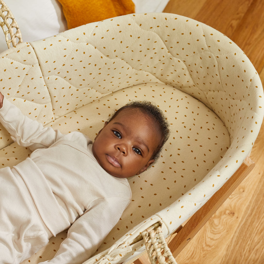 The Little Green Sheep Quilted Moses Basket & Stand - Linen Rice