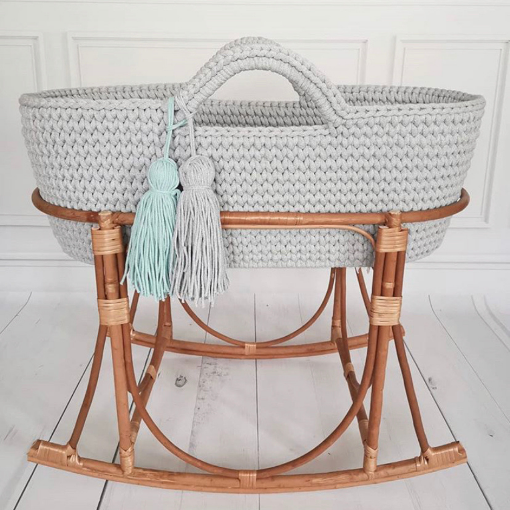 Crochet Moses Basket & Stand | Light Grey