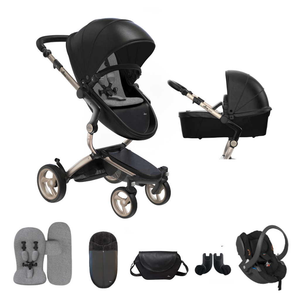 Mima Xari Pushchair & Car Seat Bundle | Black on Champagne