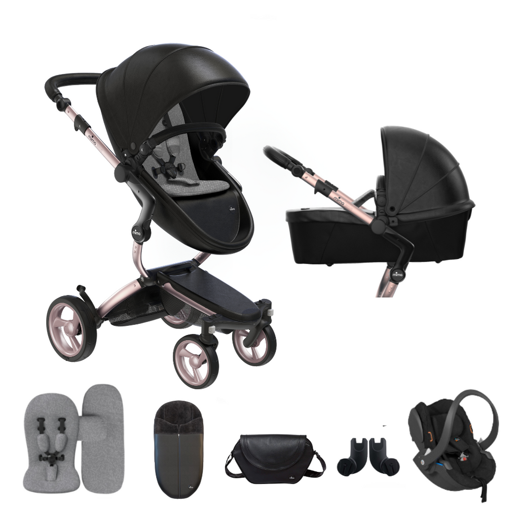 Mima Xari Pushchair & Car Seat Bundle | Black on Rose Gold