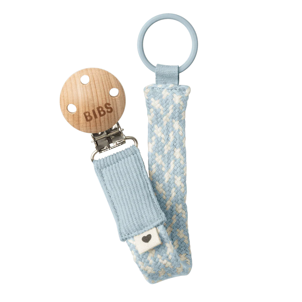 BIBS Pacifier Clip Braided Baby | Blue/Ivory