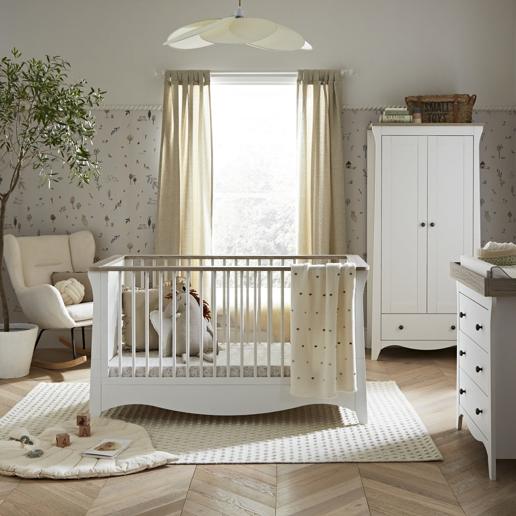 CuddleCo Clara 3 Piece Nursery Room Set - White/Driftwood Ash