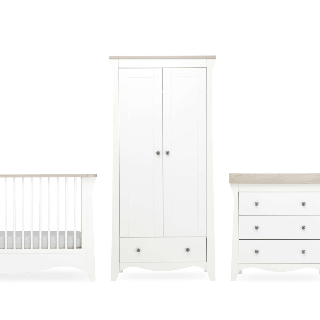 CuddleCo Clara 3 Piece Nursery Room Set - White/Driftwood Ash