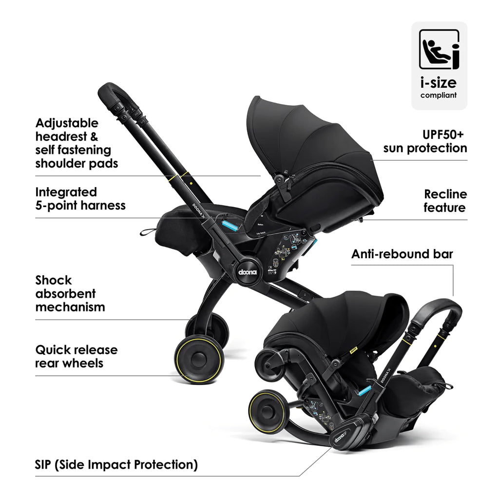 Doona X Car Seat & Stroller | Nitro Black (FREE Essentials Bag)
