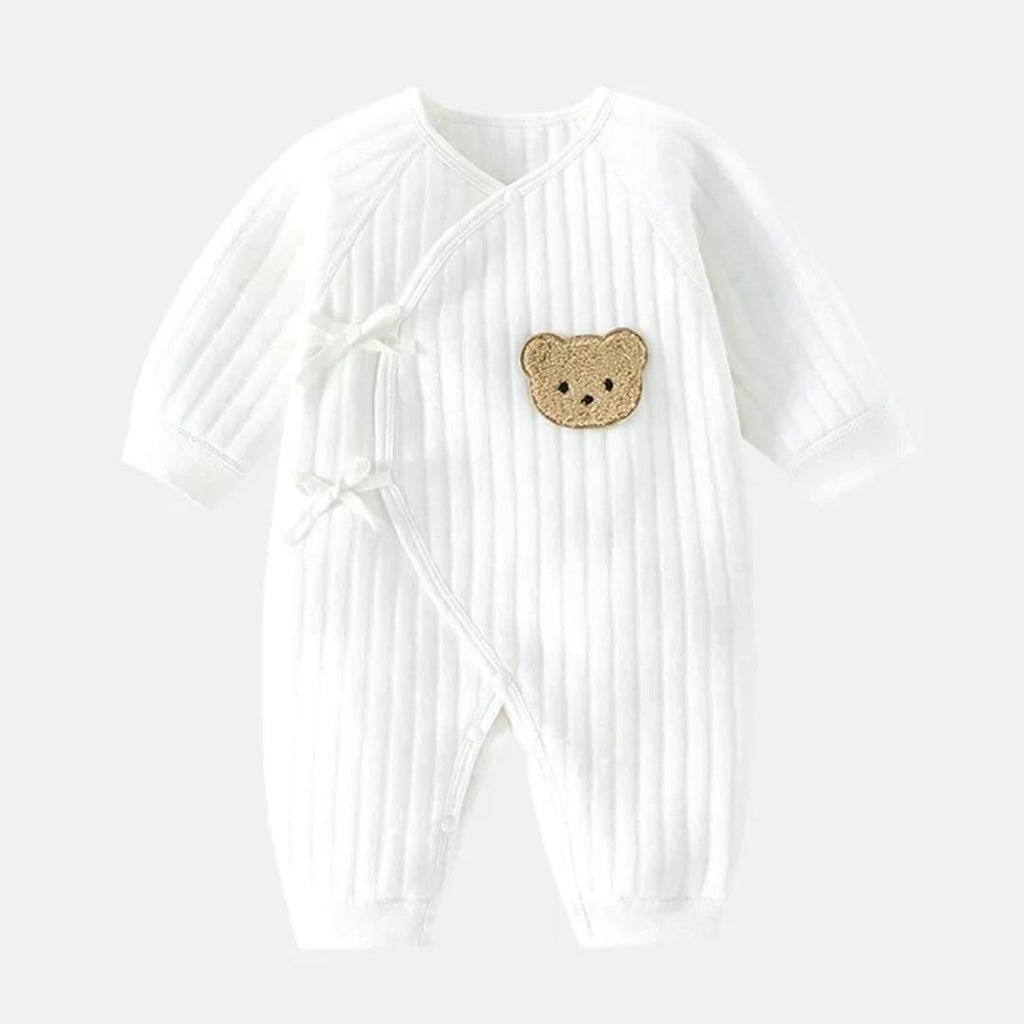 Cozy Crew Club The Teddy Bear Boucle Wrap Baby Grow Romper | White