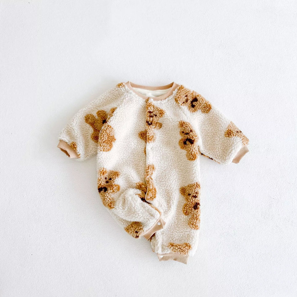 Cozy Crew Club Bear Fleece Romper | Cream