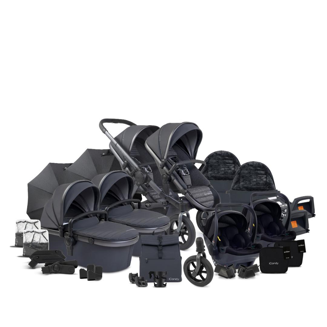 iCandy Peach All Terrain Twin Pushchair Cocoon Bundle Storm