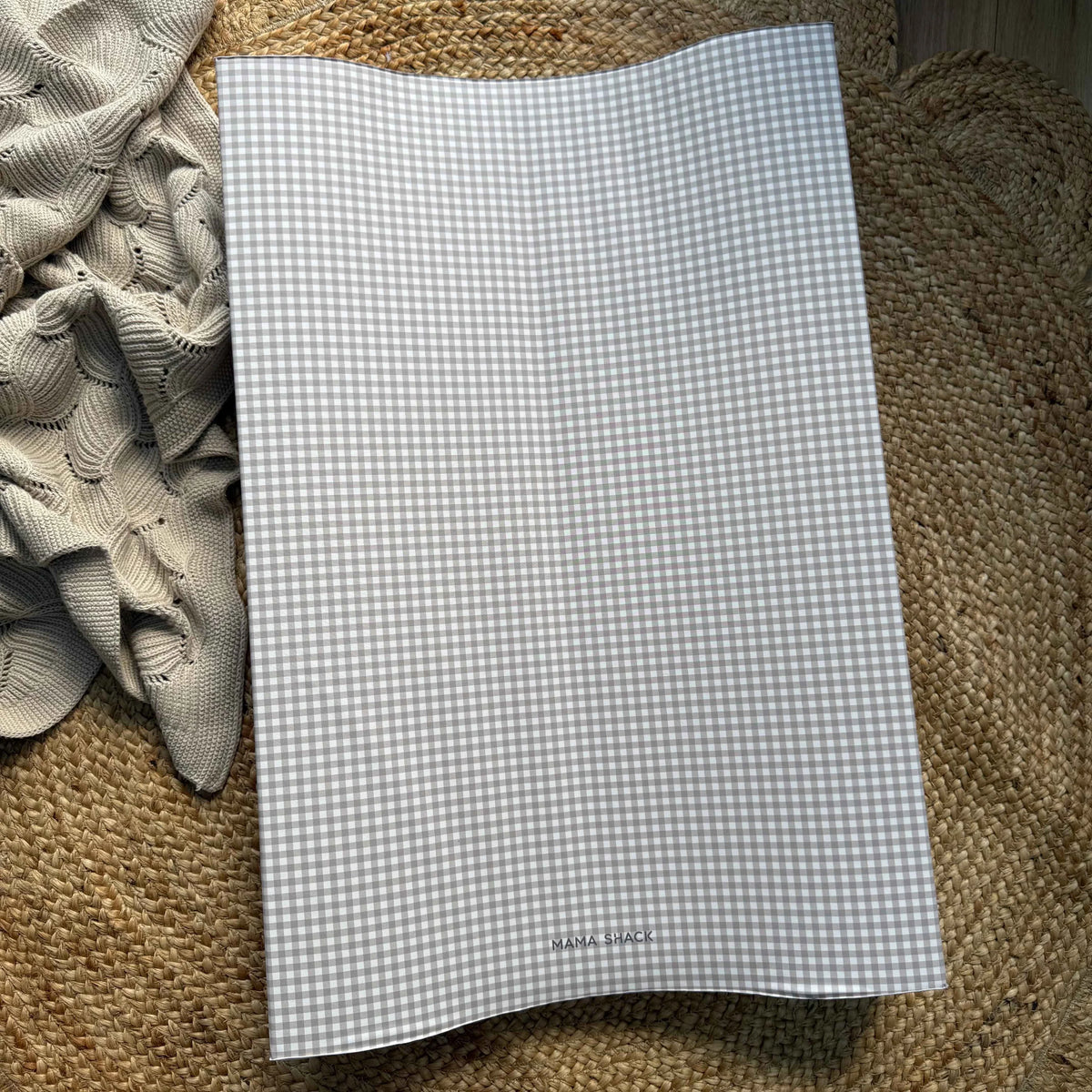 Mama Shack Anti Roll Changing Mat - Greige Gingham