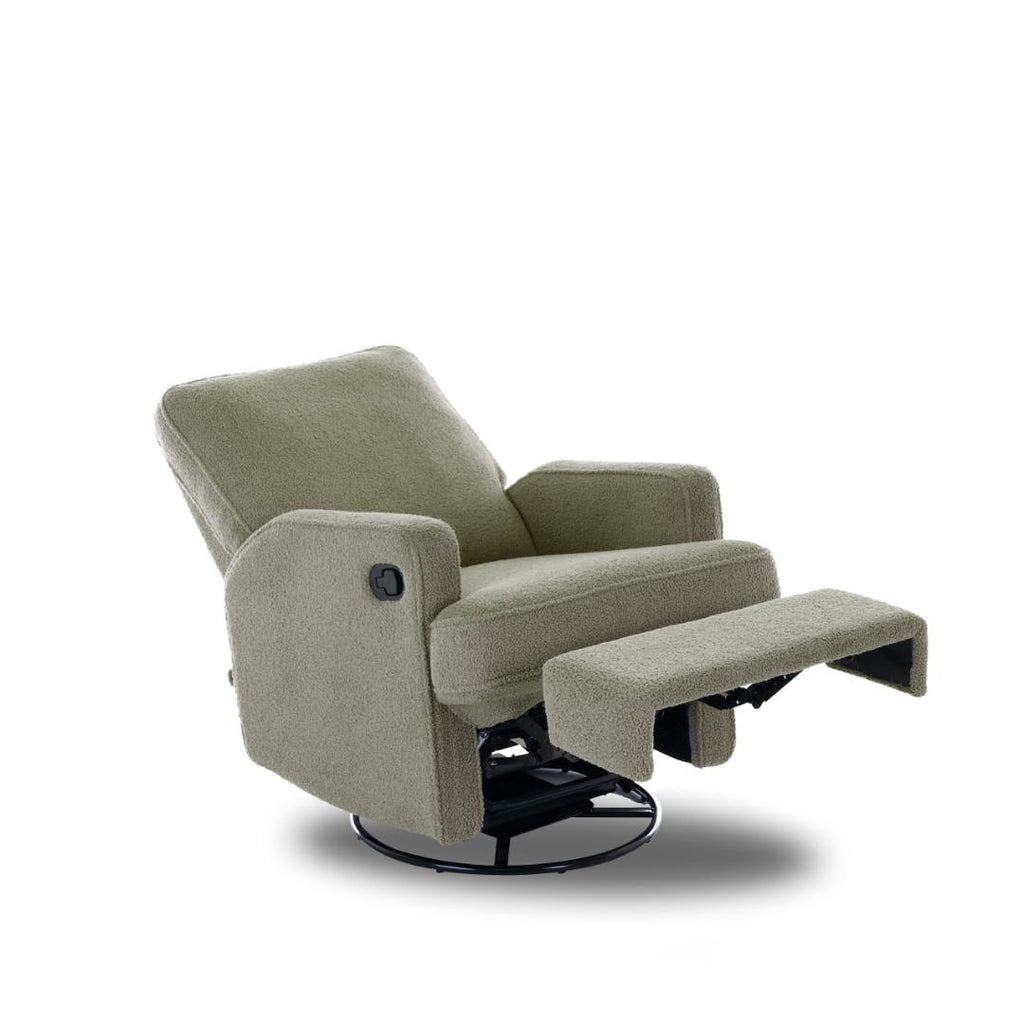 Obaby Madison Swivel Glider Recliner Chair | Teddy Fabric Olive