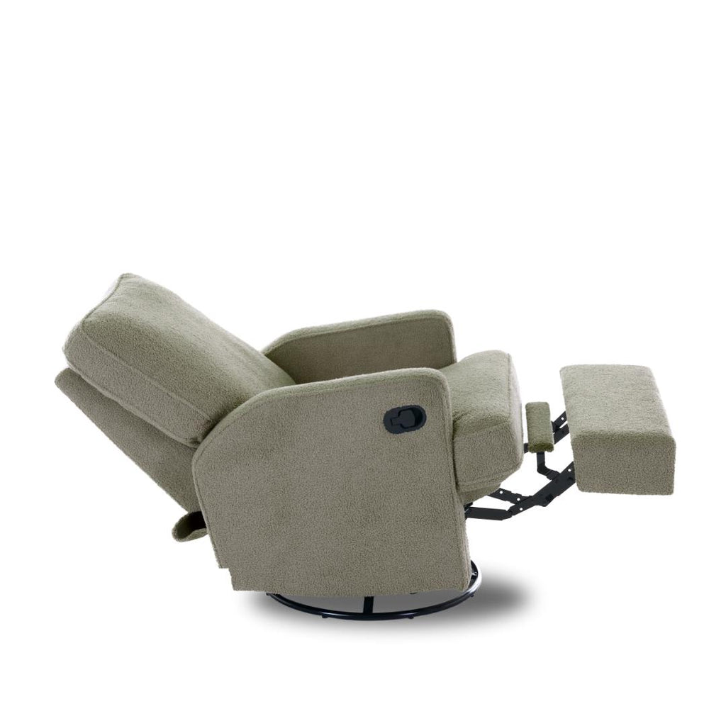 Obaby Madison Swivel Glider Recliner Chair | Teddy Fabric Olive