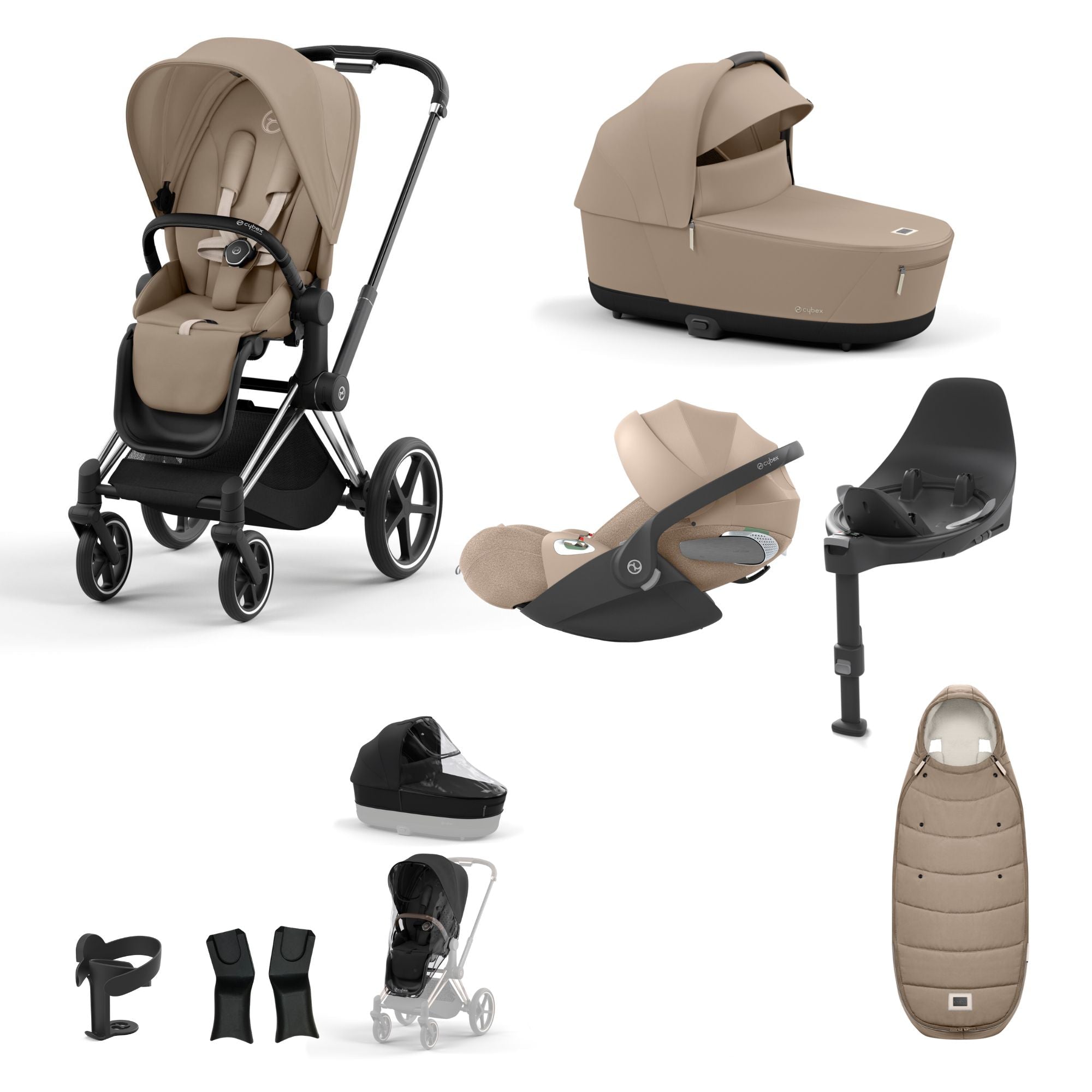 Cybex Priam Travel System Bundle Cozy Beige on Chrome (Black Handle)