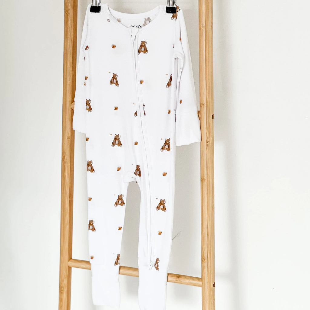 Cozy Crew Club Bear Bamboo Zip Sleepsuit Romper One Piece