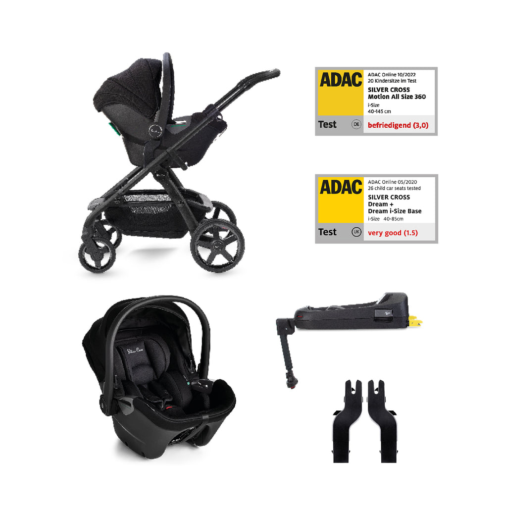 Silver Cross Wave 3 Single to Double Travel System Ultimate Bundle 2024 | Onyx